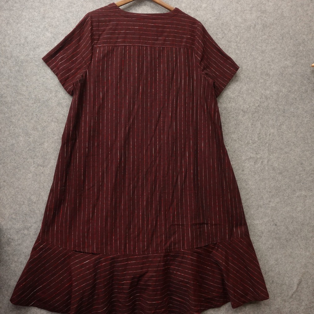 Lagenlook Linen Shift Dress Large Brown Brick Pinstripe Fall Oversized JAPAN - Picture 2 of 10